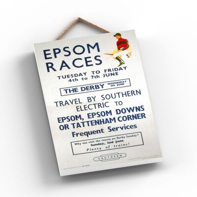 P0870 – Epsom Races Original National Railway Poster auf einer Plakette im Vintage-Dekor