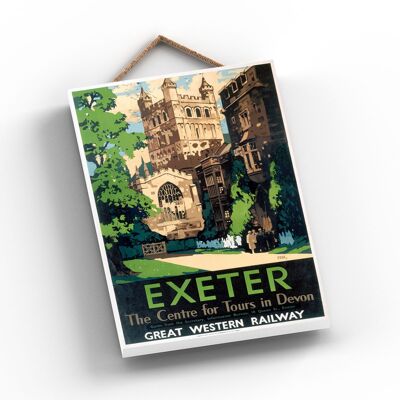 P0872 - Poster originale della National Railway della Cattedrale di Exeter su una targa con decorazioni vintage
