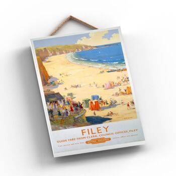 P0874 - Filey Beach Affiche originale des chemins de fer nationaux sur une plaque décor vintage 1