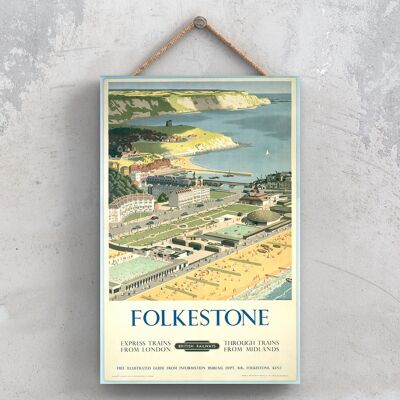 P0882 – Folkestone Sea View Original National Railway Poster auf einer Plakette im Vintage-Dekor