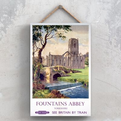 P0886 - Póster original del ferrocarril nacional de Fountains Abbey Yorkshire en una placa de decoración vintage