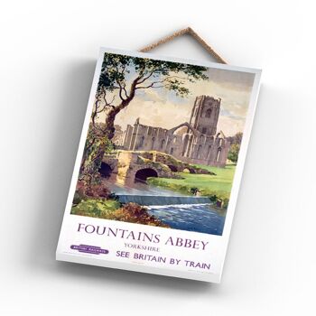 P0886 - Fountains Abbey Yorkshire Affiche originale des chemins de fer nationaux sur une plaque décor vintage 3