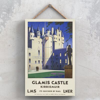 P0888 - Glamis Castle Kirriemuir Poster originale delle ferrovie nazionali su una targa con decorazioni vintage