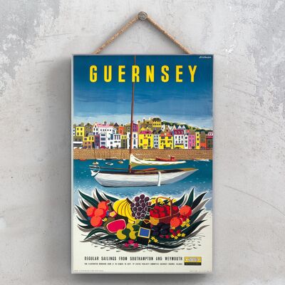 P0897 - Guernesey Voile Affiche Originale Du Chemin De Fer National Sur Une Plaque Décor Vintage
