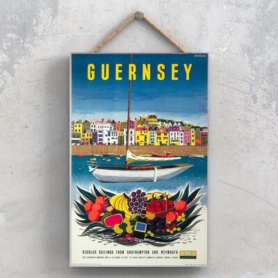 P0897 - Guernsey Sailing Poster originale della National Railway su una targa con decorazioni vintage