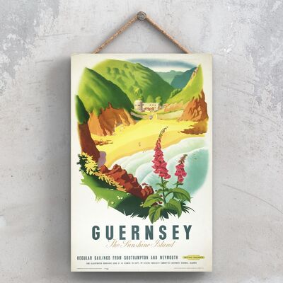 P0898 - Guernsey Sunshine Original National Railway Poster auf einer Plakette im Vintage-Dekor