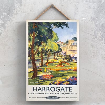 P0901 - Cartel original del Ferrocarril Nacional de Harrogate Gardens en una placa de decoración vintage