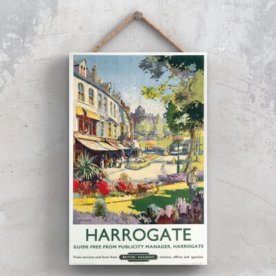 P0904 - Poster originale della National Railway di Harrogate Street su una targa con decorazioni vintage