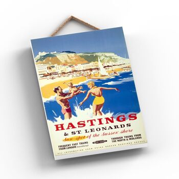 P0906 - Hastings St Leonards Sun Affiche originale des chemins de fer nationaux sur une plaque décor vintage 2