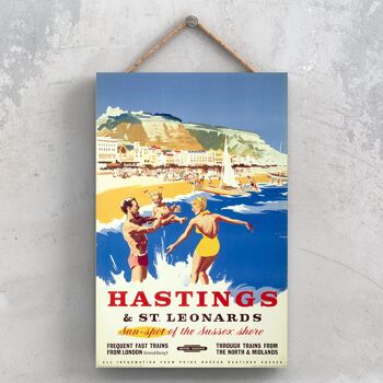 P0906 - Hastings St Leonards Sun Affiche originale des chemins de fer nationaux sur une plaque décor vintage 1