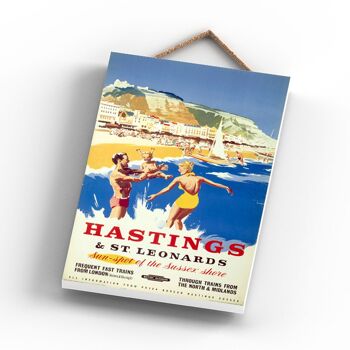 P0906 - Hastings St Leonards Sun Affiche originale des chemins de fer nationaux sur une plaque décor vintage 3