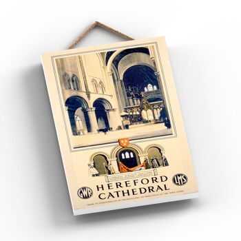 P0908 - Hereford Cathedral Lms Affiche originale des chemins de fer nationaux sur une plaque décor vintage 2