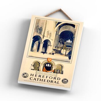 P0908 - Hereford Cathedral Lms Affiche originale des chemins de fer nationaux sur une plaque décor vintage 3
