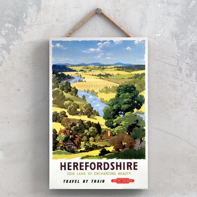 P0910 - Herefordshire Incantevole poster originale della National Railway su una targa con decorazioni vintage