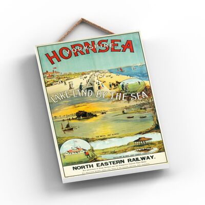 P0918 - Hornsea By The Sea Poster originale della National Railway su una targa con decorazioni vintage