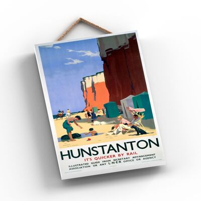 P0923 - Hunstanton Cliff Poster originale della National Railway su una targa con decorazioni vintage