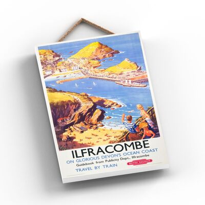 P0927 - Ilfracombe dall'alto Poster originale della National Railway su una targa con decorazioni vintage