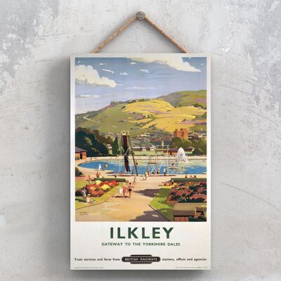 P0929 - Ilkley Pool Affiche originale des chemins de fer nationaux sur une plaque décor vintage