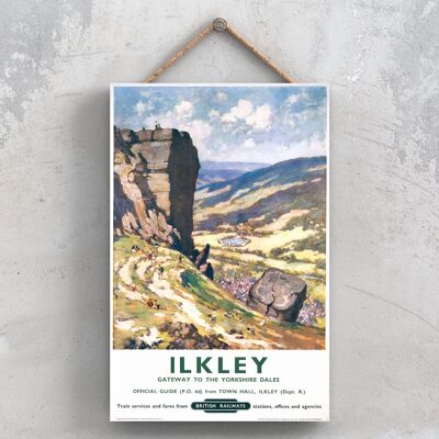 P0930 - Ilkley Yorkshire Poster originale della National Railway su una targa con decorazioni vintage