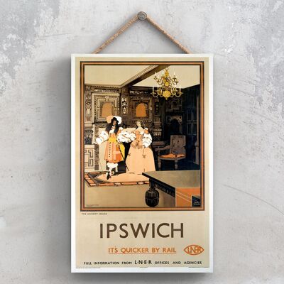 P0932 - Ipswich Ancient House Poster originale della National Railway su una targa con decorazioni vintage