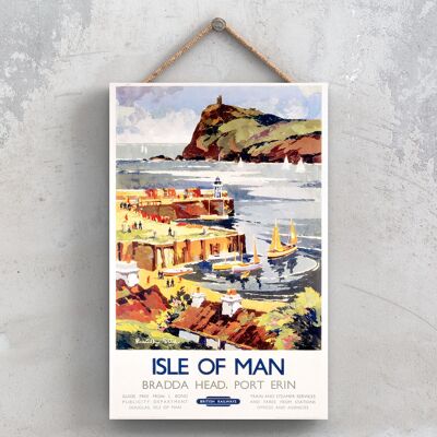 P0933 - Affiche originale des chemins de fer nationaux de l'île de Man sur une plaque décor vintage