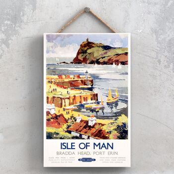 P0933 - Affiche originale des chemins de fer nationaux de l'île de Man sur une plaque décor vintage 1