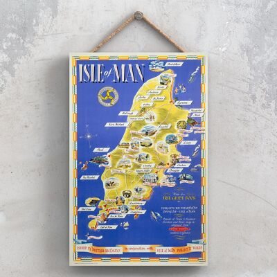 P0934 - Mappa dell'Isola di Man Poster originale delle ferrovie nazionali su una targa con decorazioni vintage