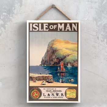 P0935 - Isle Of Man Particulars Affiche originale des chemins de fer nationaux sur une plaque décor vintage 1