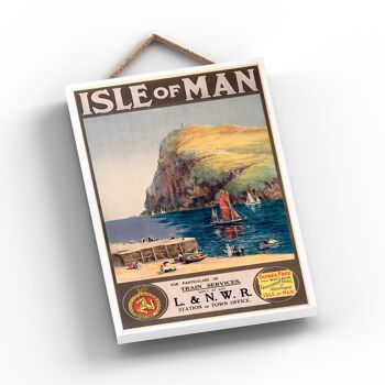 P0935 - Isle Of Man Particulars Affiche originale des chemins de fer nationaux sur une plaque décor vintage 2