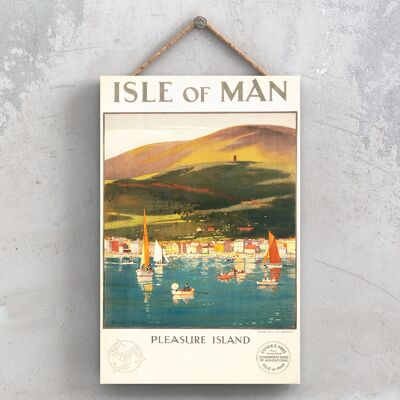 P0939 - Isle Of Man Pleasure Island Poster originale della National Railway su una targa con decorazioni vintage