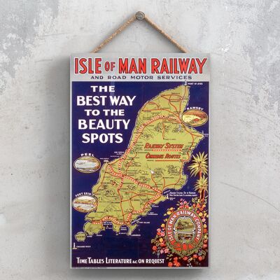 P0941 - Isle Of Man Railway Affiche originale des chemins de fer nationaux sur une plaque décor vintage