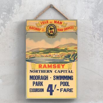 P0942 - Isle Of Man Ramsey Affiche originale des chemins de fer nationaux sur une plaque décor vintage 1