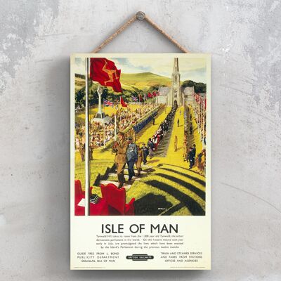P0943 - Isola di Man Tynwald Hill Poster originale della ferrovia nazionale su una targa con decorazioni vintage