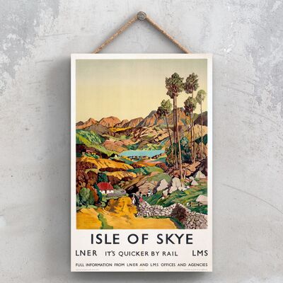 P0947 - Isle Of Skye Mountains Poster originale della National Railway su una targa con decorazioni vintage