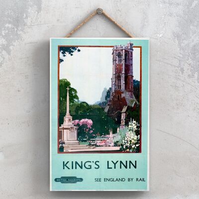 P0963 - Affiche originale des chemins de fer nationaux de l'église Kings Lynn sur une plaque décor vintage