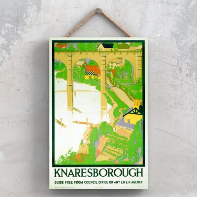 P0964 - Póster del ferrocarril nacional original del puente de Knaresborough en una placa de decoración vintage