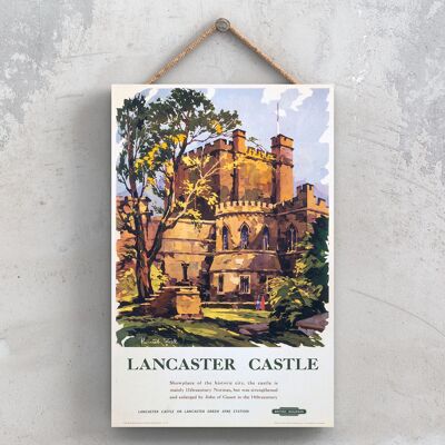 P0966 - Lancaster Castle Original National Railway Poster auf einer Plakette im Vintage-Dekor