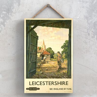 P0969 - Cartel del ferrocarril nacional original de la escena de la granja de Leicestershire en una placa de decoración vintage