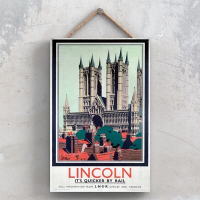 P0974 - Affiche originale du National Railway de la cathédrale de Lincoln sur une plaque décor vintage