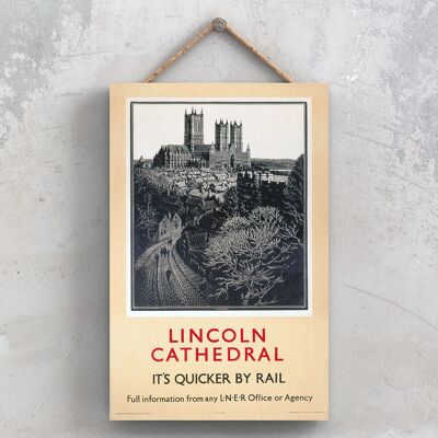 P0975 - Lincoln Cathedral Original National Railway Poster auf einer Plakette im Vintage-Dekor