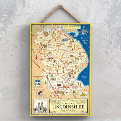 P0978 - Lincolnshire A Map British Railways Poster originale delle ferrovie nazionali su una targa con decorazioni vintage