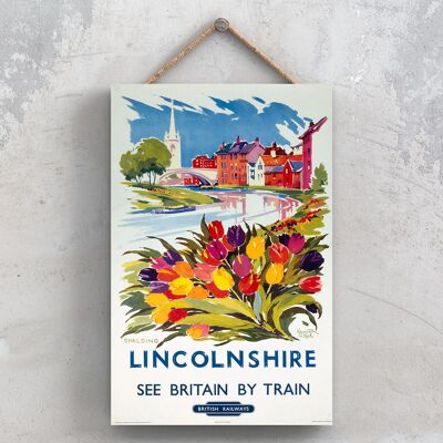 P0981 - Póster original del ferrocarril nacional de tulipanes de Lincolnshire en una placa de decoración vintage