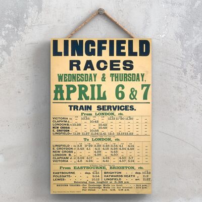 P0982 - Cartel de Ferrocarril Nacional Original de Carreras de Lingfield en una placa de decoración vintage