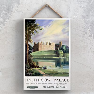 P0983 - Linlithgow Palace Royal Poster originale della ferrovia nazionale su una targa con decorazioni vintage