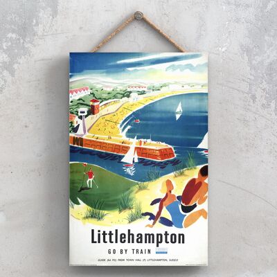 P0984 - Littlehampton Sussex Affiche originale des chemins de fer nationaux sur une plaque décor vintage
