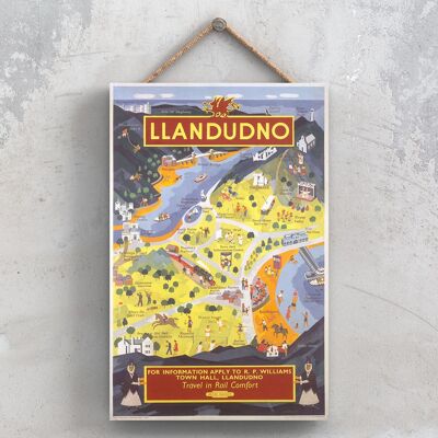 P0985 - Poster di Llandudno Map Original National Railway su una targa con decorazioni vintage