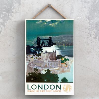 P0987 - Londra di notte Poster originale della National Railway su una targa con decorazioni vintage