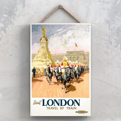 P0988 - London Buckingham Palace Original National Railway Poster auf einer Plakette im Vintage-Dekor