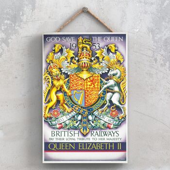 P0989 - London God Save The Queen Affiche originale des chemins de fer nationaux sur une plaque décor vintage 1