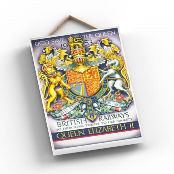 P0989 - London God Save The Queen Affiche originale des chemins de fer nationaux sur une plaque décor vintage 2